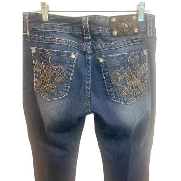 Miss Me sz‎ 31 Easy Boot Rhinestone embellished Fleur De Lis Jeans - Picture 5 of 14